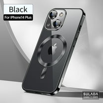 Dteck for iPhone 14 Plus 6.7 Inch Strong MagSafe Magnetic Clear Case, HD Glass Lens Film Protection Wireless Charging Airbag Protection Shockproof Anti-drop Not-Yellowing Slim Case,Black