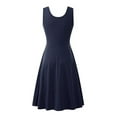 thumbnail image 2 of Innerwin Robe d'Été de Plage Col Rond Femmes Robes Midi Fête Couleur Unie Robe Longue Évasée Bleu Marine P, 2 of 3
