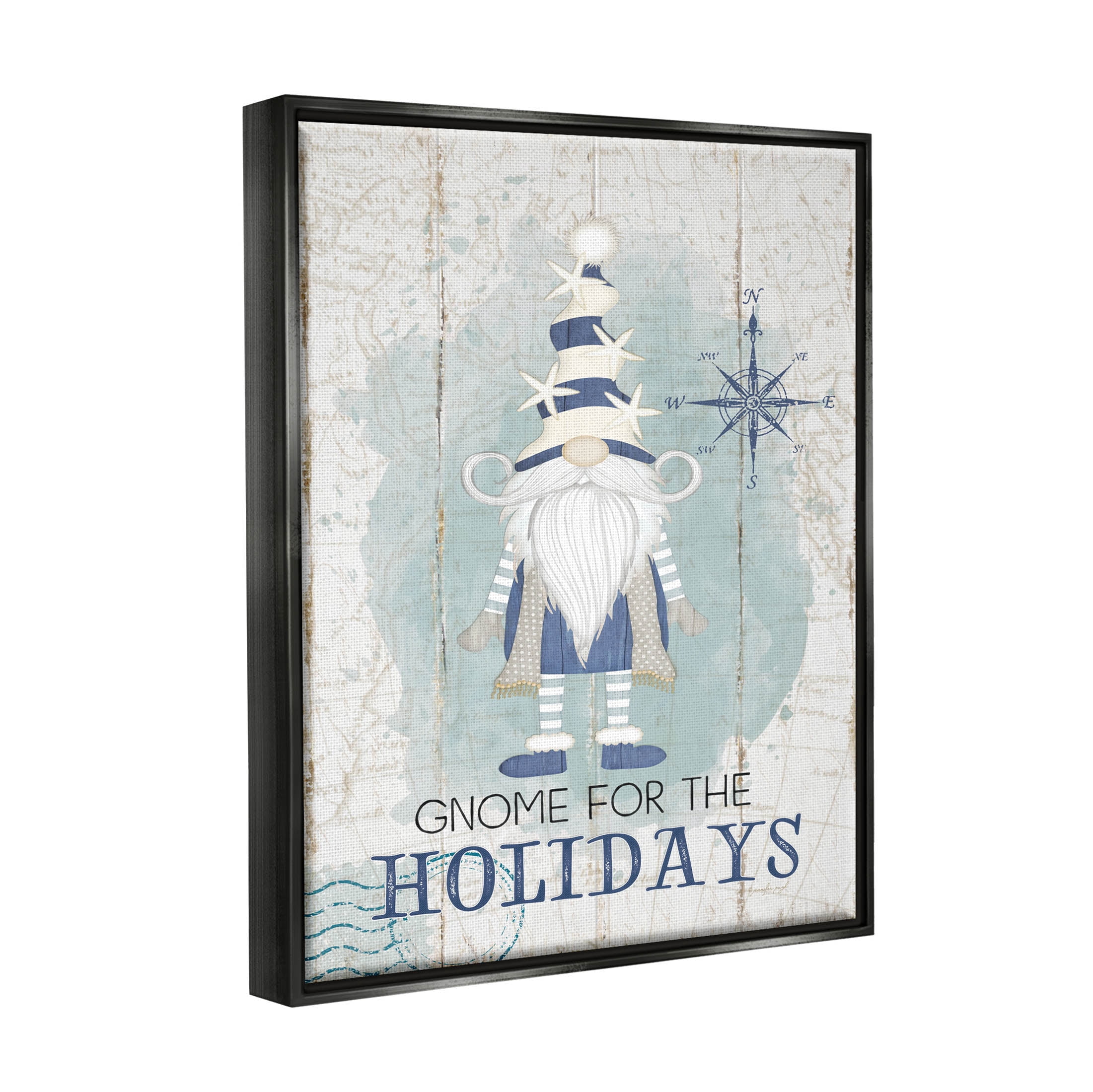 Stupell Industries Gnome For The Holidays Nautical Graphic Art Jet Black Floating Framed Canvas Print Wall Art, Design by Jennifer Pugh