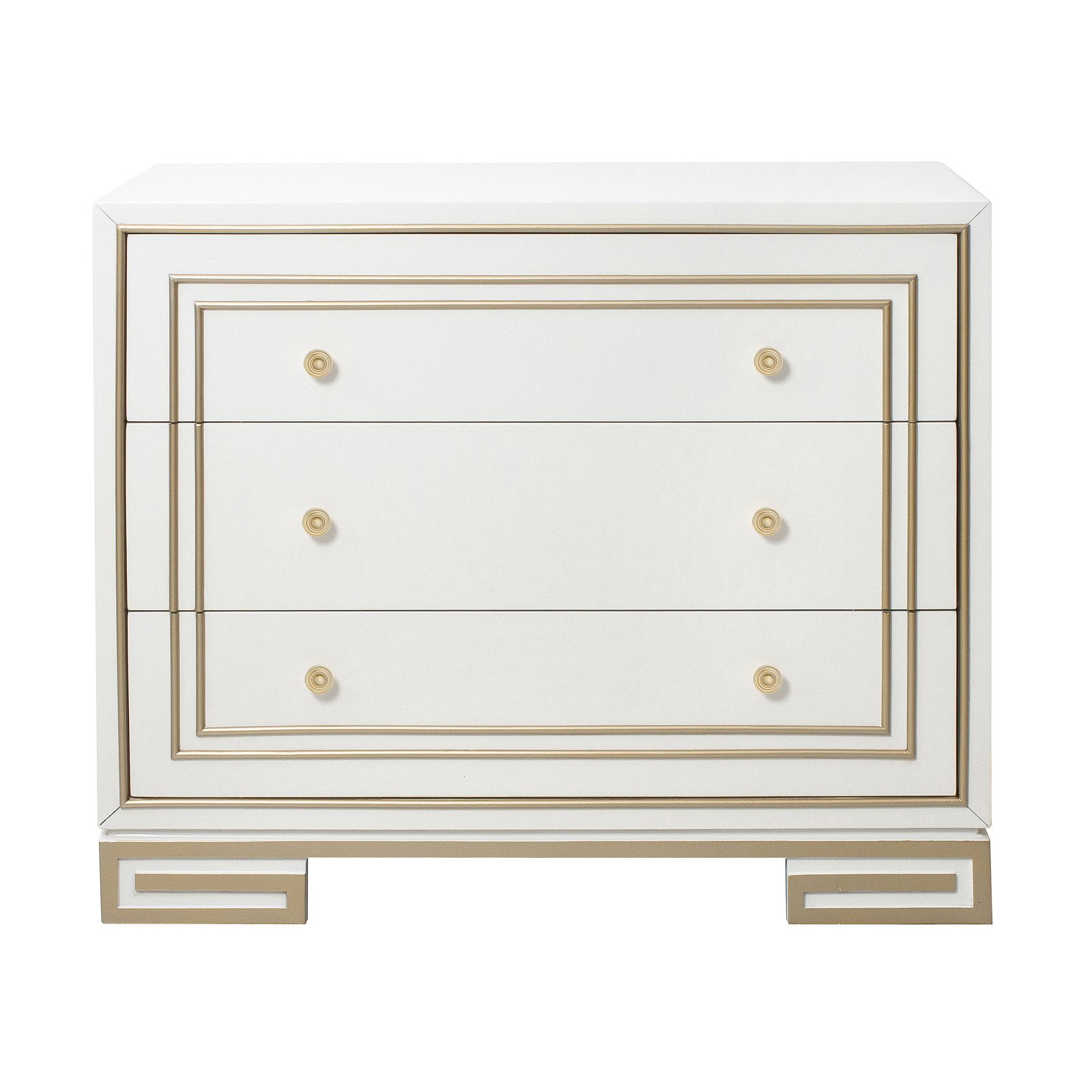 Modern Style White with Champagne Gold Overlay Accent Drawer Chest