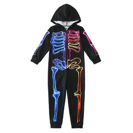 

Xinduolei Colorful Skeleton Print Relatives in Stretch Back Zip Tight Long Sleeve Jumpsuit Holiday Fun Family Set