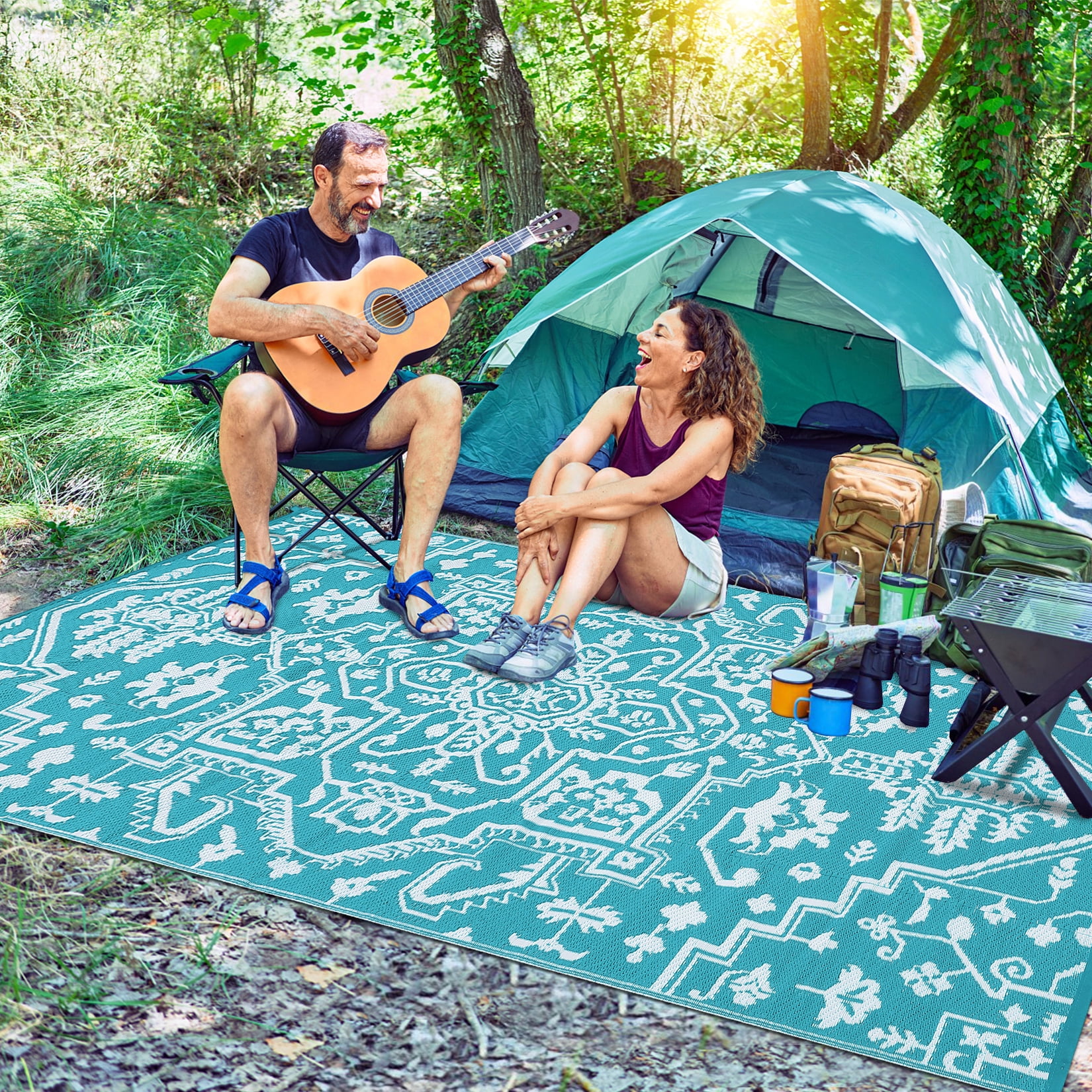 FairOnly 9'x18'Large Vintage Reversible Outdoor Area Rug Stain Resistant Rugs for Camping