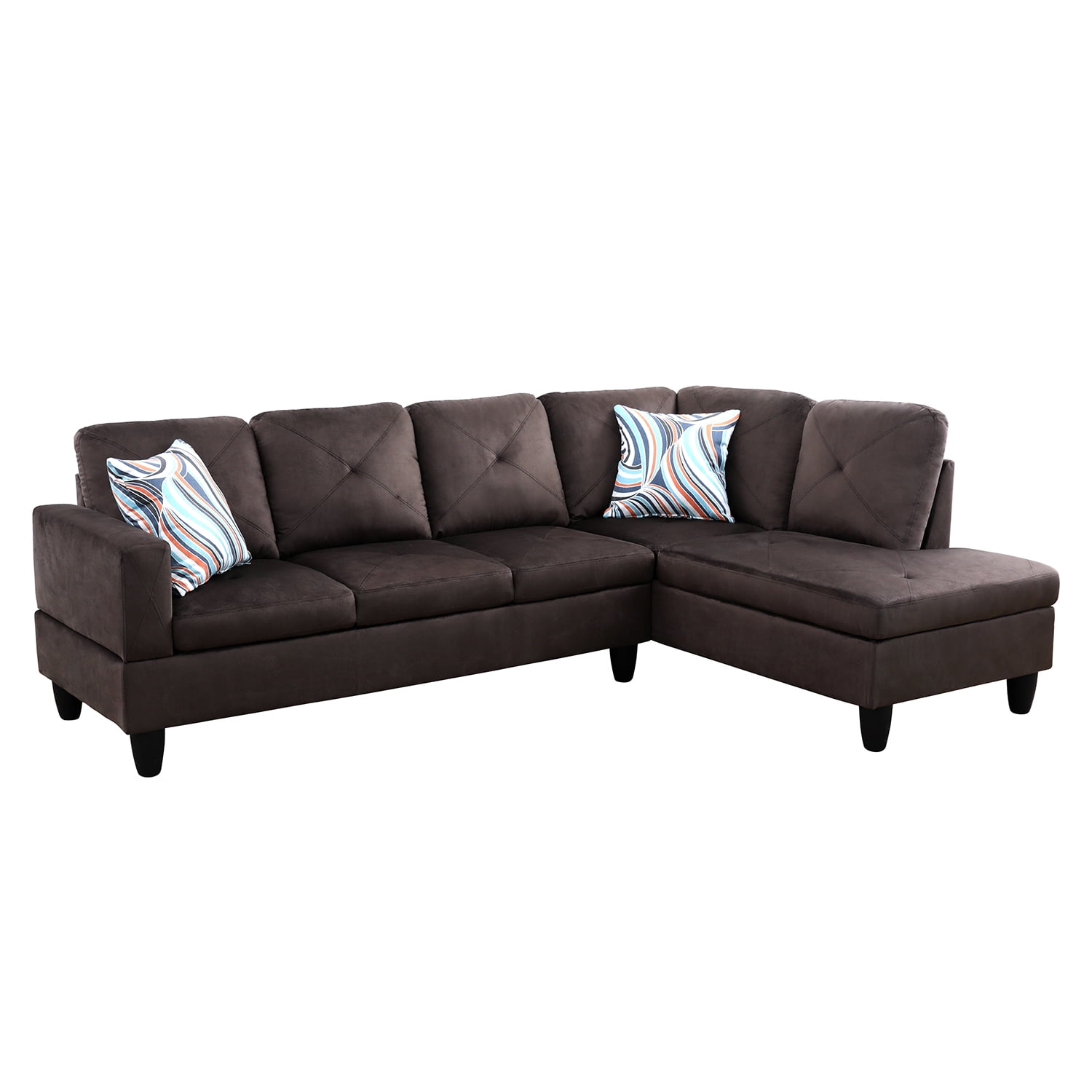 Hommoo Modern Sectional Sofa, 3-Piece Living Room Sofa Set, Espresso(No Ottoman)
