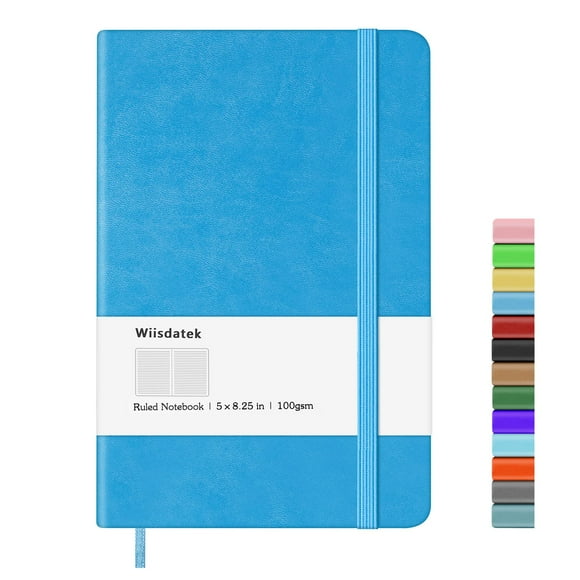 Wiisdatek Cuaderno Diario con tapa dura forrada, papel grueso premium de 100 g/m² con bolsillo interior para escribir notas, tomar notas, oficina, escuela, 5 "? 8,25" (azul)