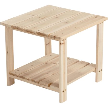 Stonegate Unfinished Cedar Wood 2-Tier Square End/Side Outdoor Porch Backyard Coffee Table