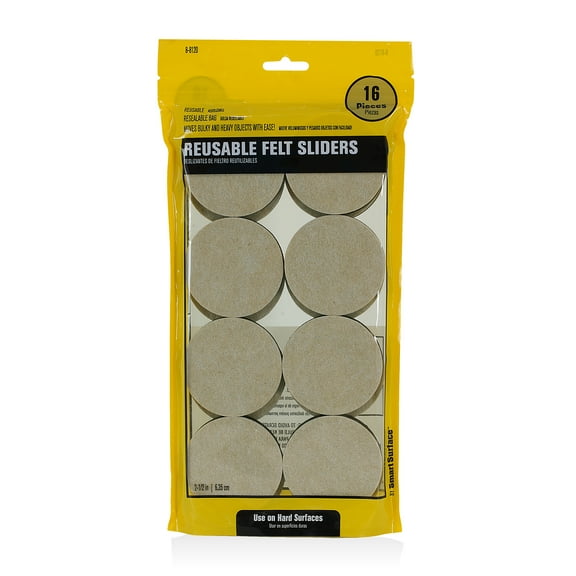 Hard Surface Reusable Furniture Felt Sliders 2-1/2" Round 16-Pack in Resealable Bag by Smart Surface