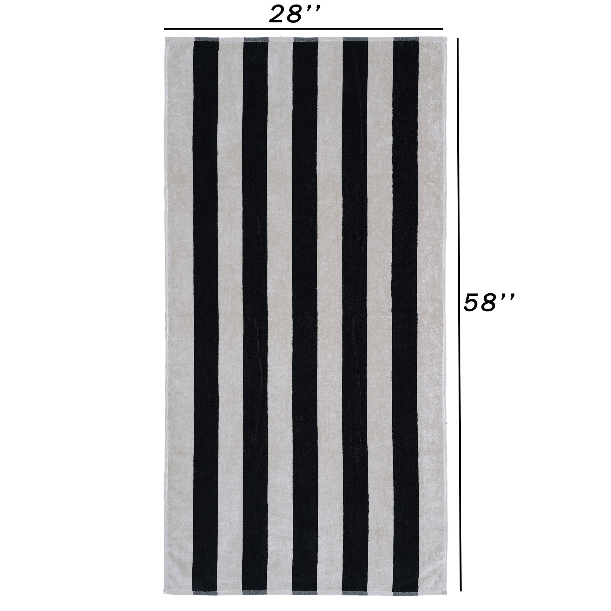 (2 pack) Mainstays Cabana Stripe Cotton Blend Beach Towel, 58 in x 28 in, Black & Tan