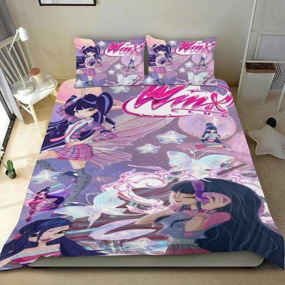 Winx Club Themed Bed Sheet Set Three Piece Set 53x79 Inches Comfortable And Skin Friendly Unique Design Creating A Star Studded Night Home Decor Gifts For Family Friends fans