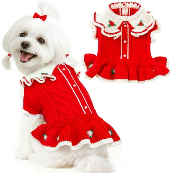 HQREA Dog Sweater Dress Puppy Christmas Sweater Outfits Pet Knitwear Costumes for Small Dog Cat