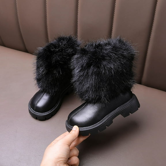 Ulitacool Toddler Girls Boots Ankle Height Booties Pull On Zipper Shoes For Toddler Kids Cute Soft Feetwear 5-6 Years Black