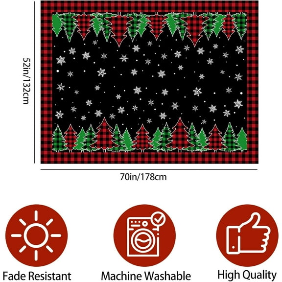 Christmas Tablecloth, Christmas Trees Table Cloth Rectangle 60x84 inch, Black Buffalo Plaid Oblong Winter Xmas and Snowflake Kitchen Christmas Table Decorations for Home, Dinner, Party