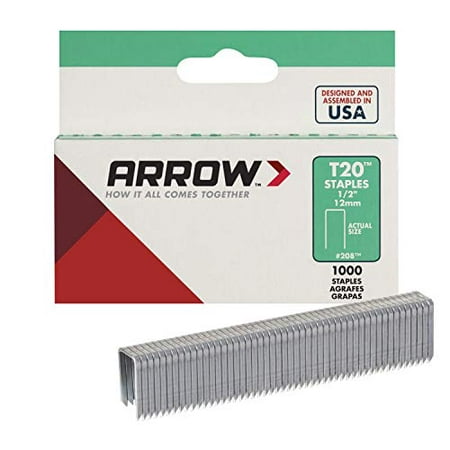 Arrow Fastener 208 Genuine T20 1/2-Inch Staples, 1,000 per