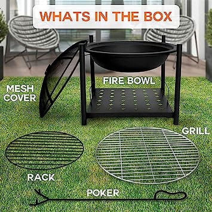 SereneLife  2-in-1 Steel BBQ Grill 26" Portable Outdoor Wood Burning Fire Pit