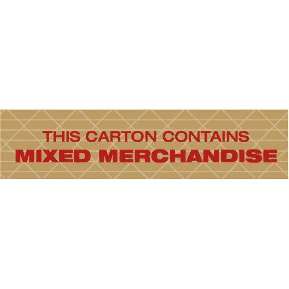 Printed "Mixed Merchandise" Reinforced Kraft Gummed Tape 3" x 375' Case of 8 Rolls