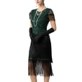 thumbnail image 3 of BLTIBY Womens Cocktail Evening Gown Dress Sequin Tassel Mesh Patchwork Bodycon Party Short Sleeve Round Neck Flapper Dresses Green L, 3 of 6