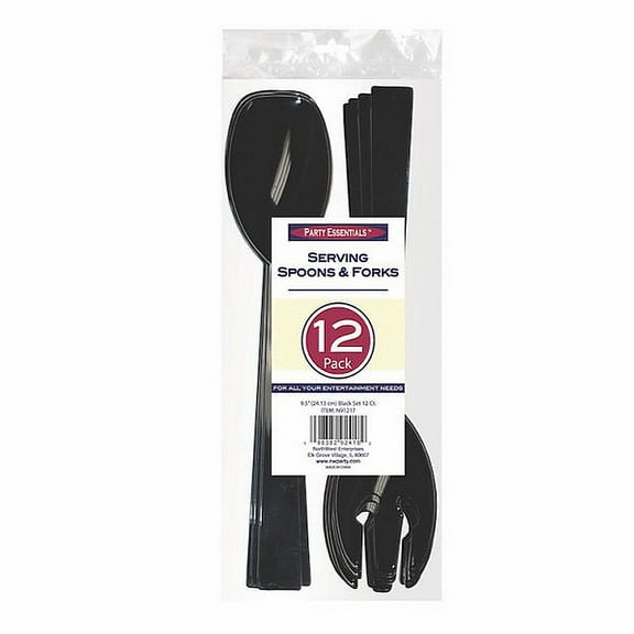 1 - Party Essentials 9.5" Serving Fork & Spoon Sets - Black 12 Ct.
