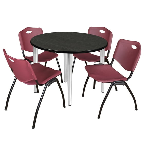 Regency 36 in. Round Breakroom Table- Grey Top, Chrome Base & 4 M Stack Chairs- Blue