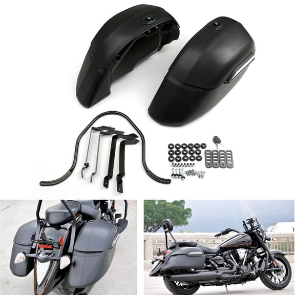 Universal Motorcycle Cruise Classic Side Bag Hard Black Locks Saddle Bags