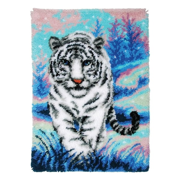 Carpet Latch Hooking s 24x16inch Animal Pattern Handmade DIY Rug Carpet Needlework Home Decoration Latch Hook Rug for Carpet Festival White Tiger