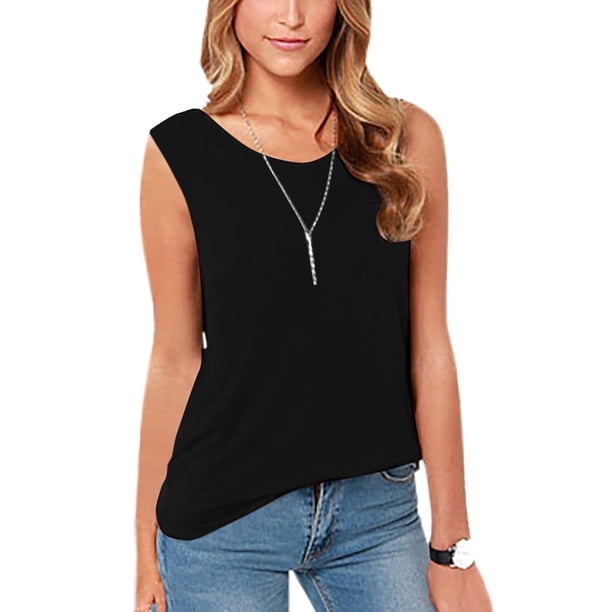 Puntoco Camisetas sin mangas ajustadas para mujer Camiseta de mujer con escote en V liso y mangas con hombros descubiertos Camiseta/camiseta de mujer con escote en V y manga corta