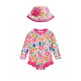 thumbnail image 2 of OOOUM Baby Girls Printed Long Sleeve Rash Guard Set Upf 50+ Sun Protection Ruffle Hem Swimsuit With Matching Sun Hat Toddler Kids Cute Fashion Summer Beach Bathing Suit Pink3 12-15 Month, 2 of 4