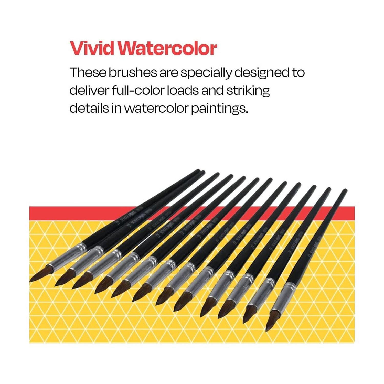 Watercolor Paint Brushes, Long Handle, Size 12, Set of 12
