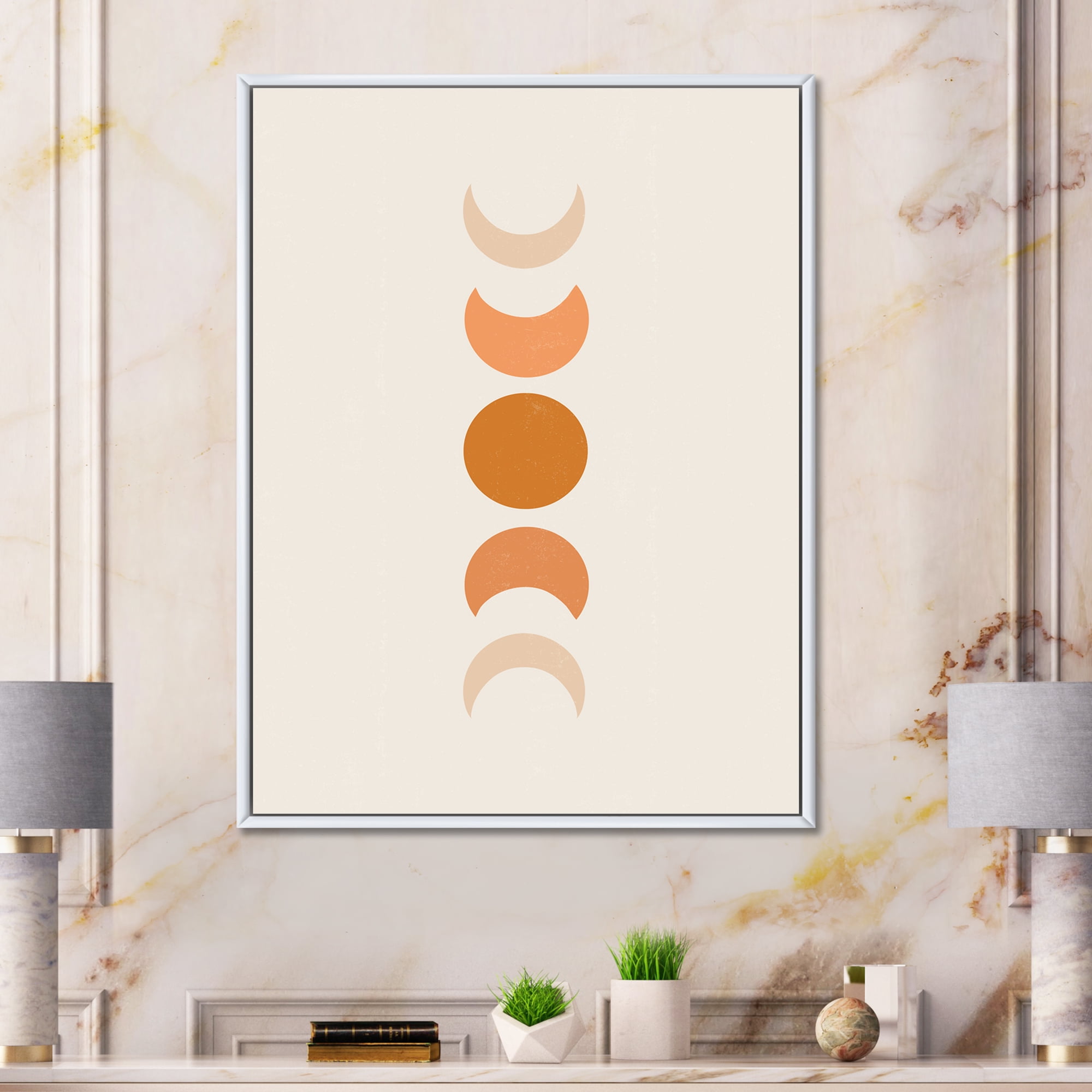 Designart 'Minimalist Different Moon Phases' Modern Framed Canvas Wall Art Print