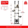 thumbnail image 3 of Furcato Cat Tree, Floor to Ceiling Cat Tower Adjustable Height [92.9-102.4 in=235-258cm], 7 Tiers Cat Climbing Play House, Light Grey, 3 of 10