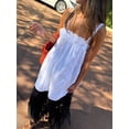 thumbnail image 5 of White Lace-Trimmed Spaghetti Strap Square Neck Mini Babydoll Dress Flowy Loose Sundress, 5 of 8