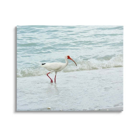 Bird Stepping Sea Waves Splash Animals & Insects Photograph Gallery Wrapped Canvas Print Wall Art