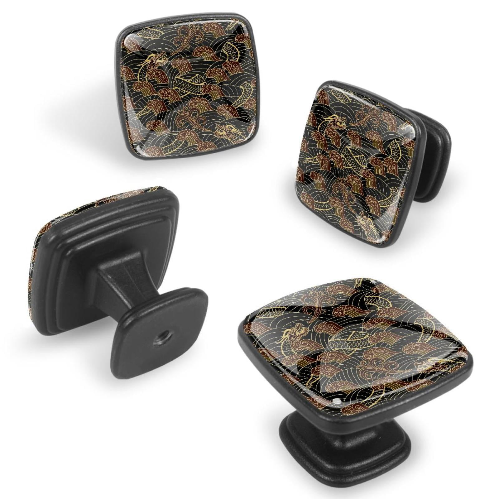 4 Pcs Cabinet Handle Drawer Pulls Oriental Traditional Knobs with Screws Square Furniture Office Cabinet Knob Decoration