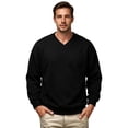 thumbnail image 4 of Men's Sweatshirts Trendy Long Sleeve V-Neck Pullover Fall Winter Casual Ribbed Cuffs Solid Color Sweatshirt for Daily Wear Black XL, 4 of 7