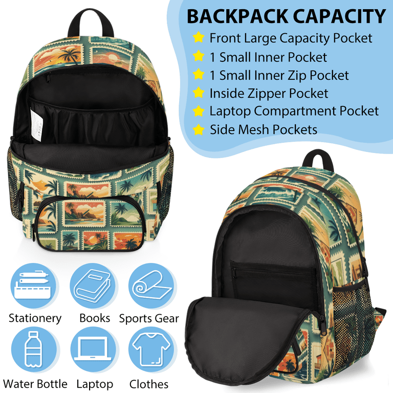 backpacks for summer travel Herdesigns Tropical Beach Palm Tree Backpack with Lunch Box Summer Coastal  Nautical Lightweight Large Travel Work Laptop Backpacks Set Casual Daypacks