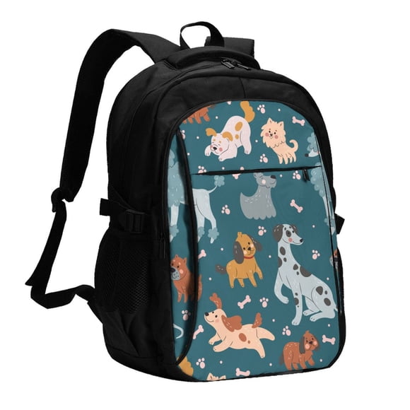 Vsdgher Dogs Print Travel Laptop Backpack, Laptops Backpack with USB Charging Port, Water Resistant Computer Bag Gift for Men & Women