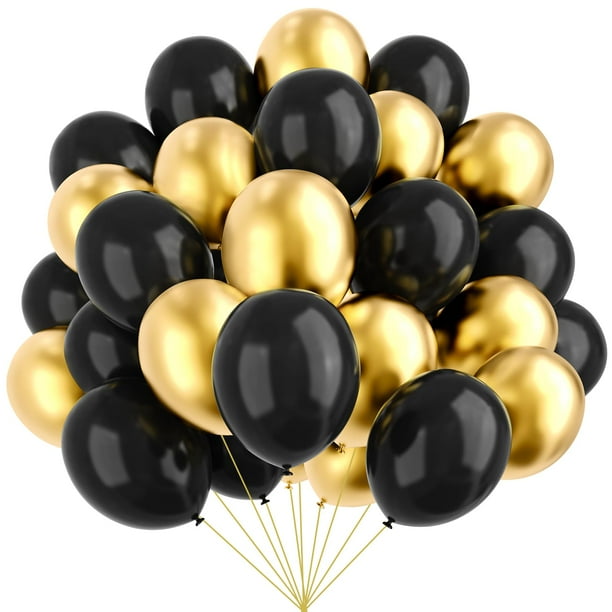 Globo YMSZ negro y dorado, 12 pulgadas, metálico, 67 unidades