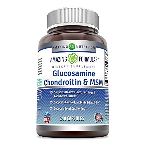 Amazing Formules Glucosamine + Chondroïtine + MSM pour une Articulation, un Cartilage et un Tissu Conjonctif Sains - Favorise le Confort et la Flexibilité Articulaires 240 Gélules (Sans Gmo, Sans Gluten)
