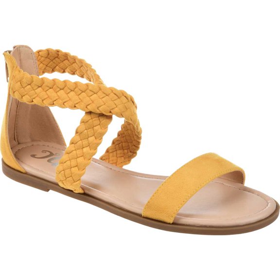 Women's Journee Collection Lucinda Ankle Strap Flat Sandal Mustard Microsuede Fabric 10 M