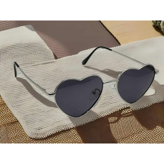 Heart Shape Heart Sunglasses Retro Vintage Boho Silver Black