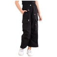 thumbnail image 2 of Miutii Kids Girls Cargo Pants Loose Straight Wide Leg Trousers Casual Outdoor Jogger Pants Causal Outwaer Black 5-6, 2 of 7