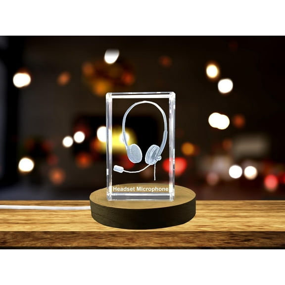 Unique Headset Microphone Engraved Crystal Gift
