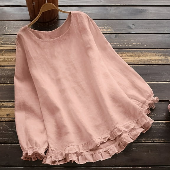 Kiplyki Trendy Women 's Solid Color Long Sleeve Shirt Loose Round NeckTop