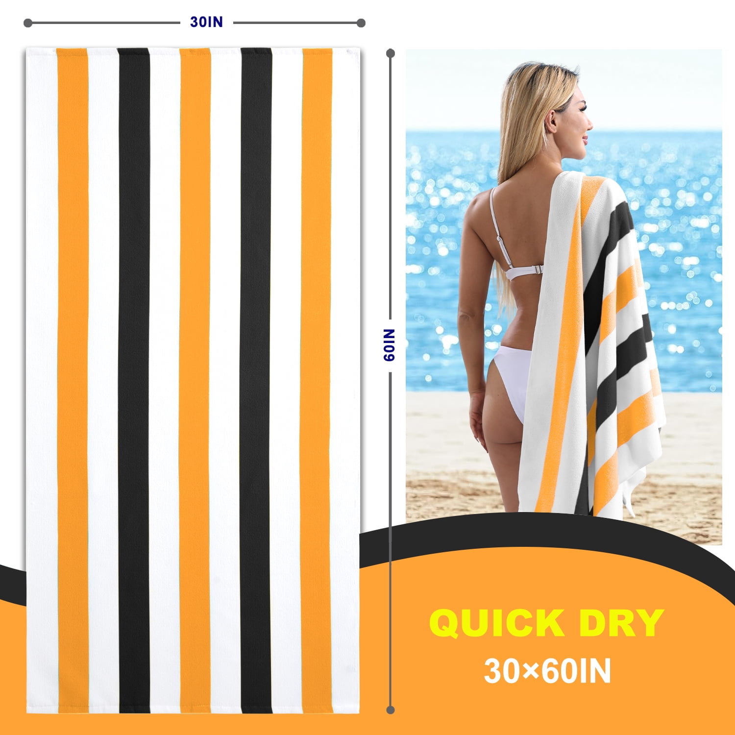 Beartech 4 Pieces Beach Towel Set,30x60 inches Striped Beach Towels Soft Camping Travel Towels, Lightweight Quick Dry Pool Towels for Beach Shower Towels Swim Towels Absorbent for Adults