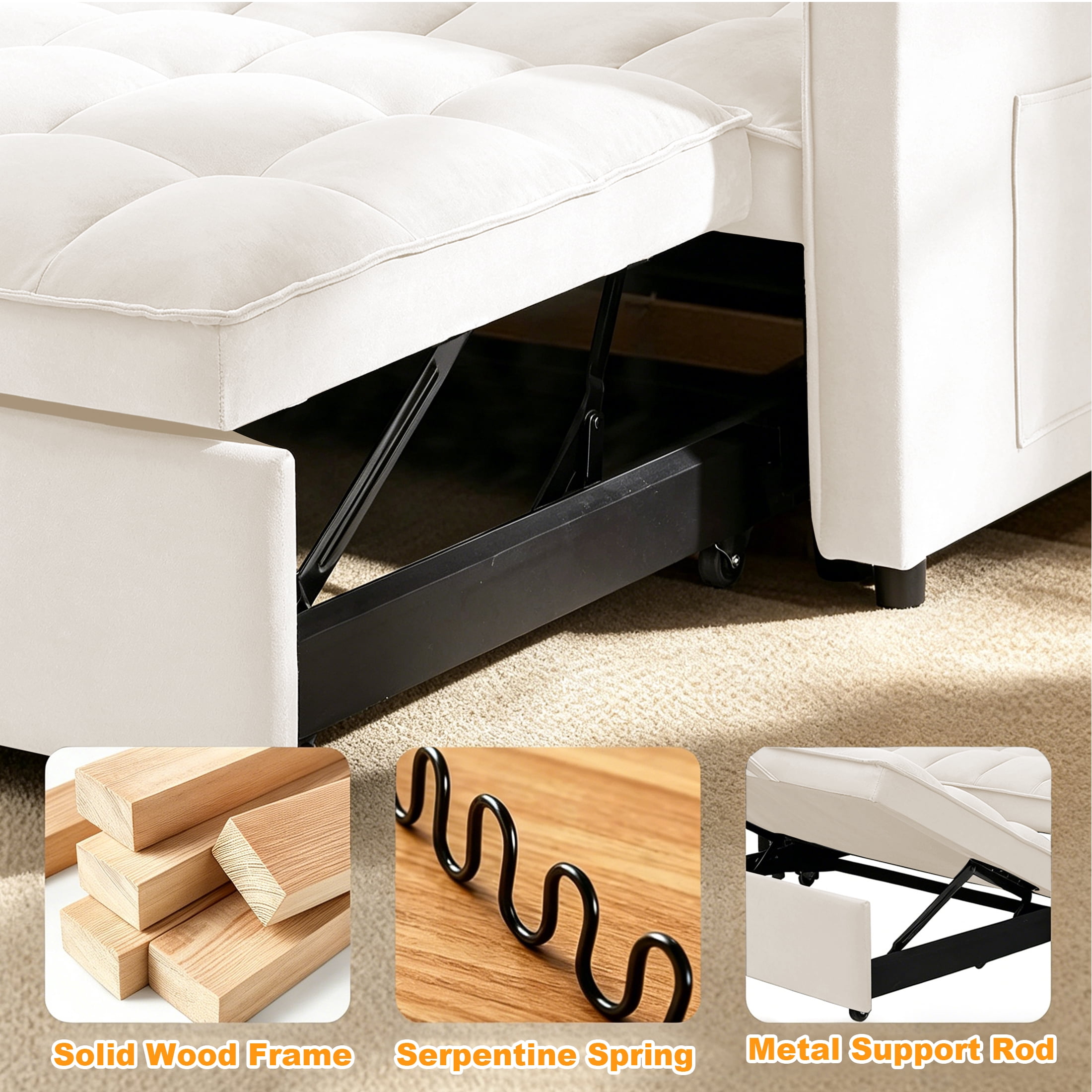 AISWORD Convertible Sofa Bed, 3 in 1 Pull Out Sleeper Loveseat Couch with Storage, Beige