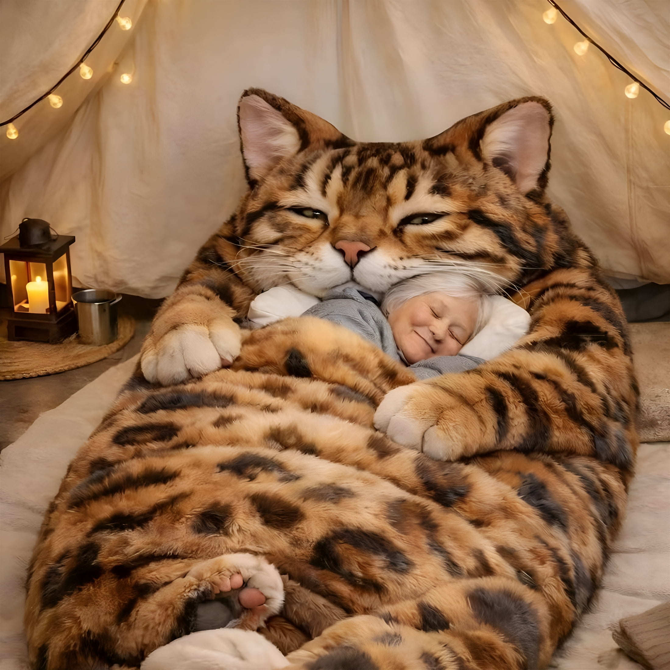 AUQ Multi Cats Design Envelope Sleeping Bag for Napping And Relaxation,Adorable Cat-Shaped Sleeping Bag,Cat Lovers Cold Weather Sleeping Plush Indoor Sleeping Bag for Adult,Camping,Travel,Brown