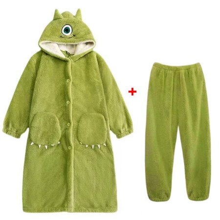 

CoCopeaunt Women Winter Warm Fleece Nightgown Green Lovely Plush Robes Flannel Sleepwear Cute Kawaii Cartoon Pajama Set Homewear Nightwear