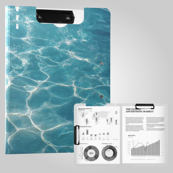 Foldable Binder Clipboards 360°Portable Plastic Folder Clipboard Extra Large Capacity Organizer Binder 18.9" x 12.6" for College Office Home Clear Water Sunlight Print