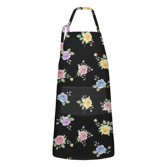 Pioneer Flower Floral Print Pattern Apron for Women and Men, Cotton Linen Waterproof with Pockets, Adjustable, 33x27 Inch for Kitchen, Gardening, BBQ, Salon