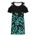 thumbnail image 4 of Otvok Women's Summer Cold Shoulder Dress V Neck Short Sleeve Leaf Print Beach Vacation Sundress Casual (Boho) Loose Mini Resort Dress, 4 of 6
