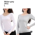 thumbnail image 2 of Ropa interior térmica femenina de manga larga con cuello redondo, camisa de fondo de otoño para el hogar y la Oficina, ropa interior para Prendas para la parte del cuerpo 2 piezas blanco gris L Jumpingount AP013721-11, 2 of 6
