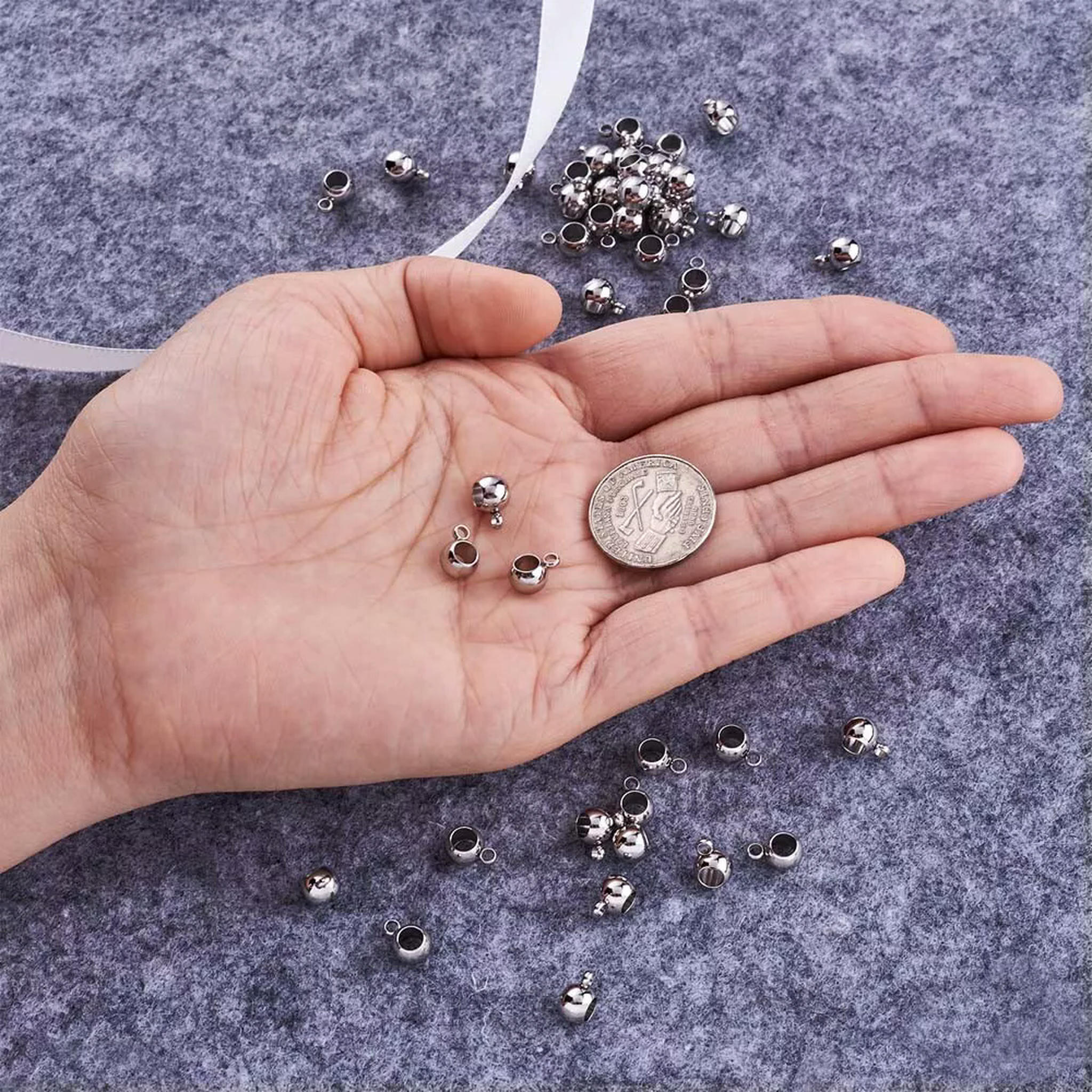 U8MO 100pcs 304 Stainless Steel European Smooth Bail Beads Hanger Connectors 5x9x6mm